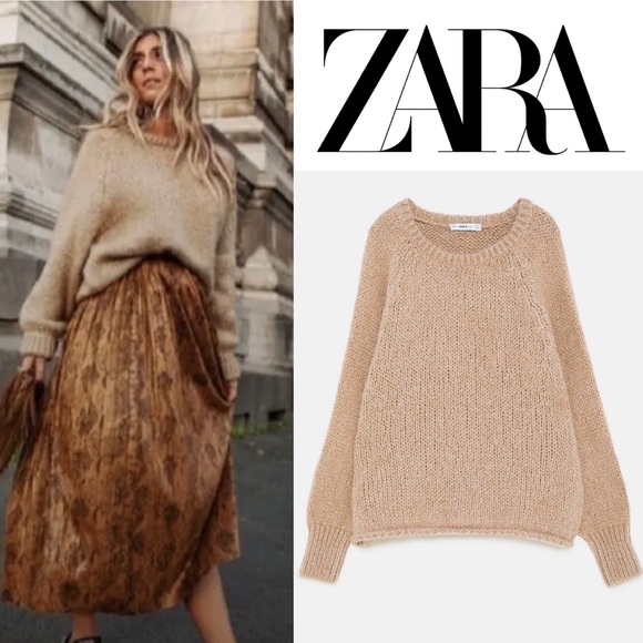 ZARA Chunky Open Knit Cropped Slouchy Boxy Sweater Round Neck Wool Mohair Blend - Picture 4 of 16